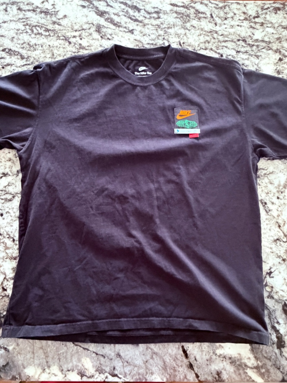 Nike Black Short-Sleeve Tee with Orange and Green Chest Patch Size Mens Large